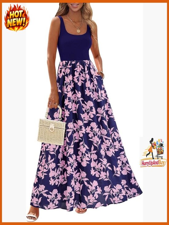 Dresses & Skirts - Boho Floral Maxi Sundress Flowy Vacation Beach Wedding Cruise Outfits Sleeveless